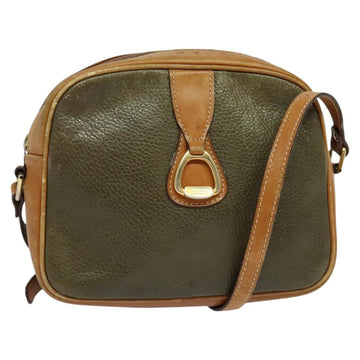 CELINE Shoulder Bag Leather Khaki Gold Auth BA2573