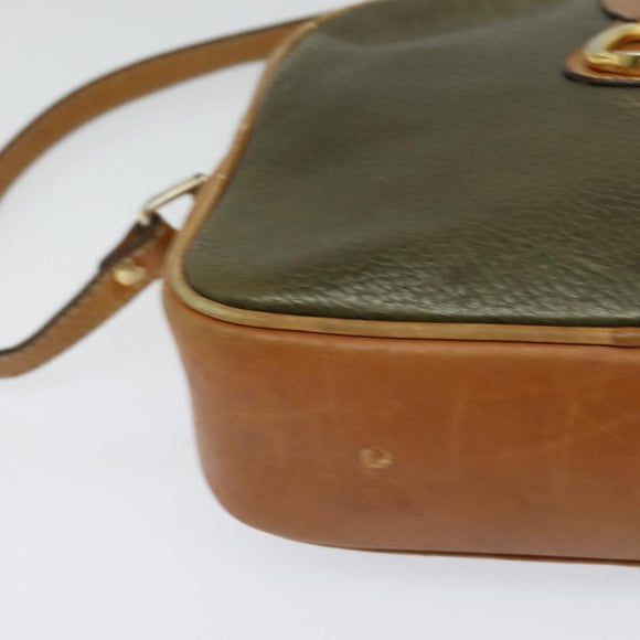 CELINE Shoulder Bag Leather Khaki Gold Auth BA2573