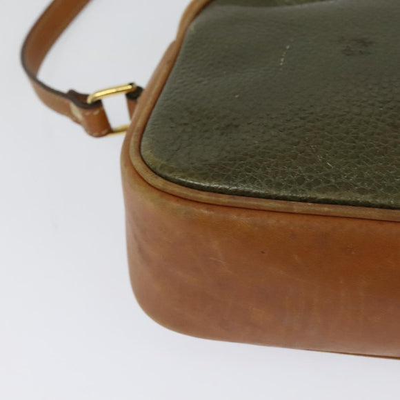 CELINE Shoulder Bag Leather Khaki Gold Auth BA2573