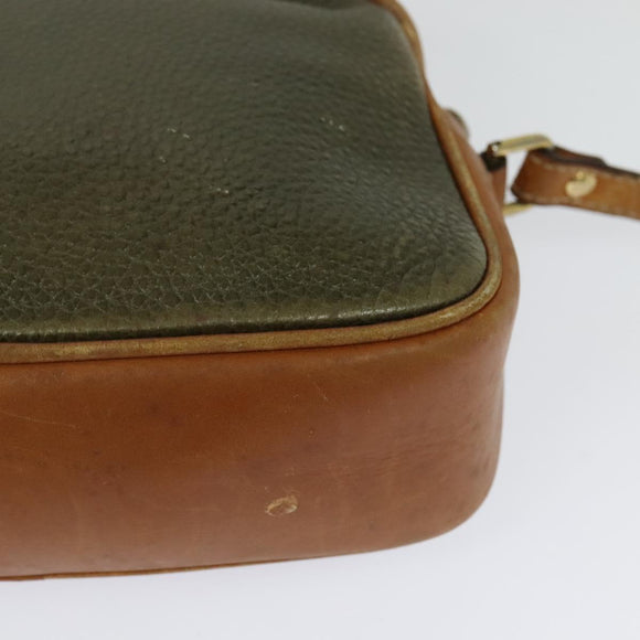 CELINE Shoulder Bag Leather Khaki Gold Auth BA2573