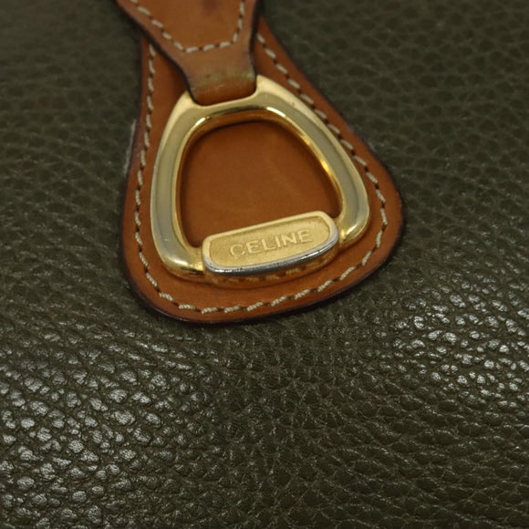 CELINE Shoulder Bag Leather Khaki Gold Auth BA2573