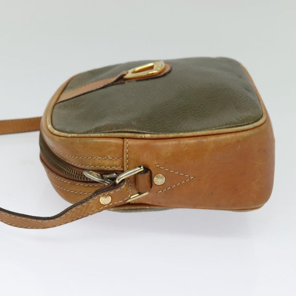 CELINE Shoulder Bag Leather Khaki Gold Auth BA2573