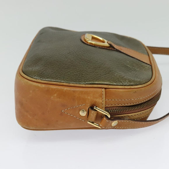 CELINE Shoulder Bag Leather Khaki Gold Auth BA2573