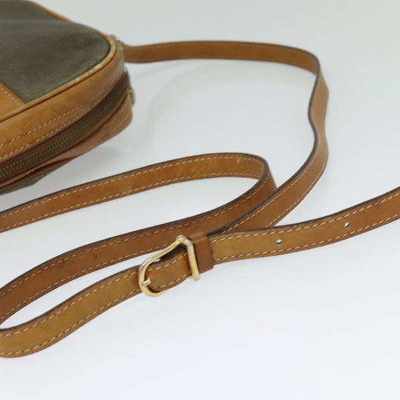 CELINE Shoulder Bag Leather Khaki Gold Auth BA2573