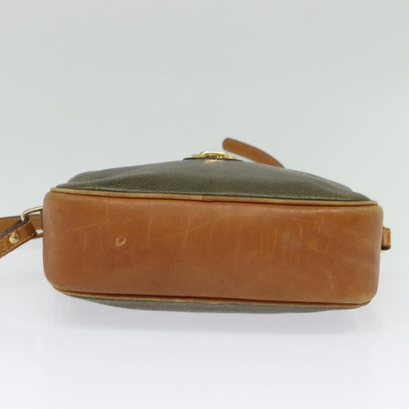 CELINE Shoulder Bag Leather Khaki Gold Auth BA2573