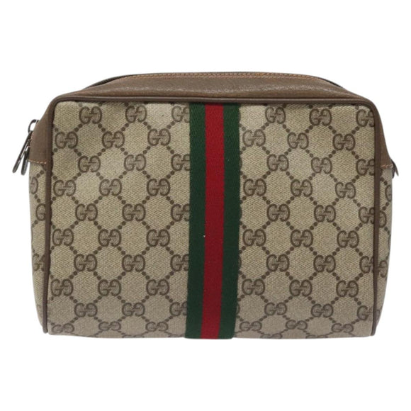 GUCCI GG Supreme Web Sherry Line Clutch Bag PVC Beige 89 01 012 Auth BA2580