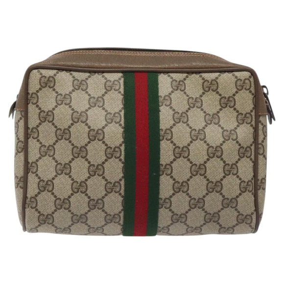 GUCCI GG Supreme Web Sherry Line Clutch Bag PVC Beige 89 01 012 Auth BA2580