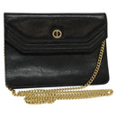 Christian Dior Chain Shoulder Bag Leather Black Gold Auth BA2581-1