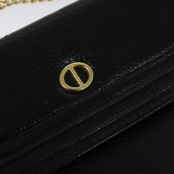 Christian Dior Chain Shoulder Bag Leather Black Gold Auth BA2581