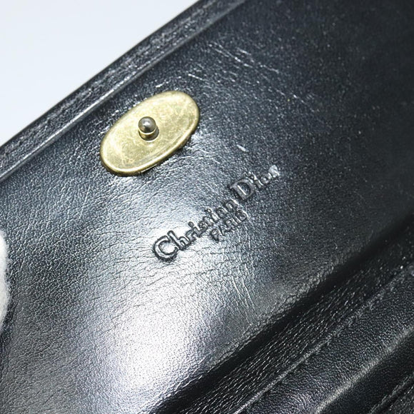 Christian Dior Chain Shoulder Bag Leather Black Gold Auth BA2581