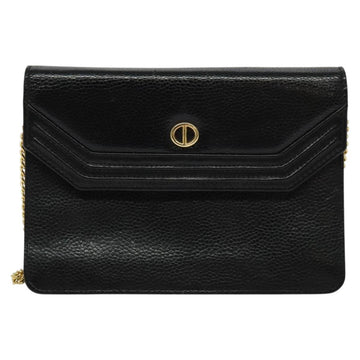 Christian Dior Chain Shoulder Bag Leather Black Gold Auth BA2581 - 0