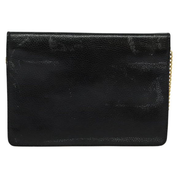 Christian Dior Chain Shoulder Bag Leather Black Gold Auth BA2581