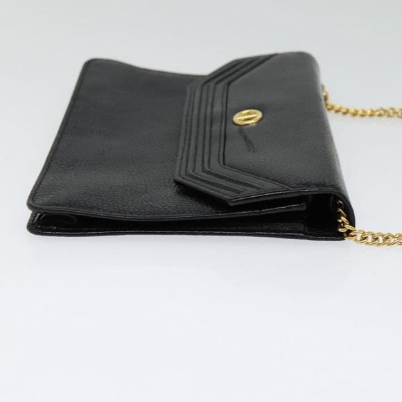 Christian Dior Chain Shoulder Bag Leather Black Gold Auth BA2581