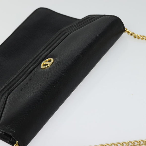 Christian Dior Chain Shoulder Bag Leather Black Gold Auth BA2581