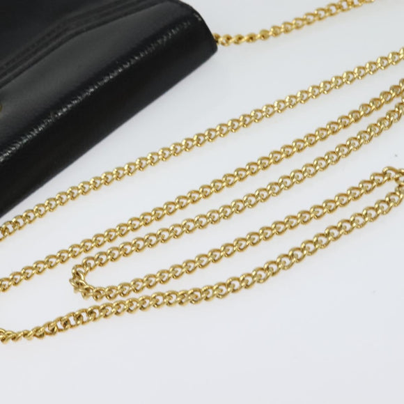 Christian Dior Chain Shoulder Bag Leather Black Gold Auth BA2581
