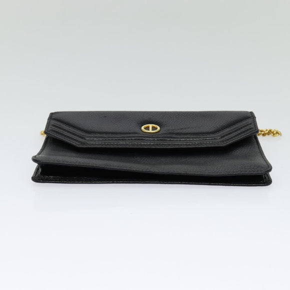 Christian Dior Chain Shoulder Bag Leather Black Gold Auth BA2581