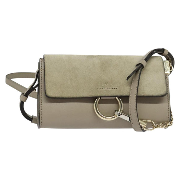 Chloe Fay Shoulder Bag Suede Leather Beige Gold Auth BA2586