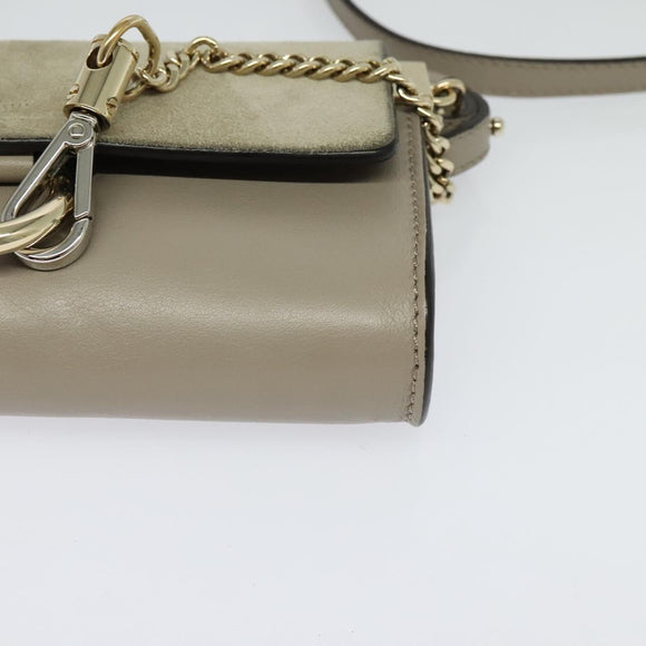 Chloe Fay Shoulder Bag Suede Leather Beige Gold Auth BA2586