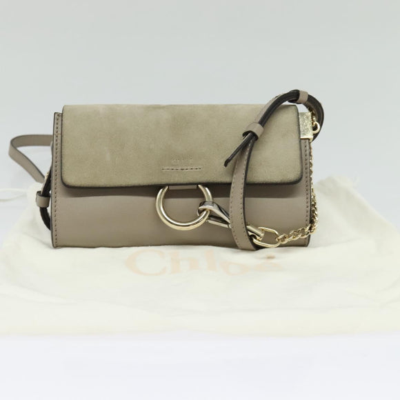 Chloe Fay Shoulder Bag Suede Leather Beige Gold Auth BA2586