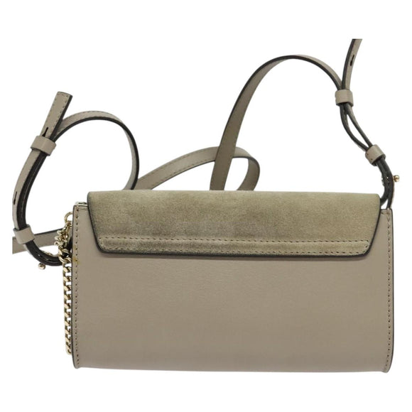 Chloe Fay Shoulder Bag Suede Leather Beige Gold Auth BA2586