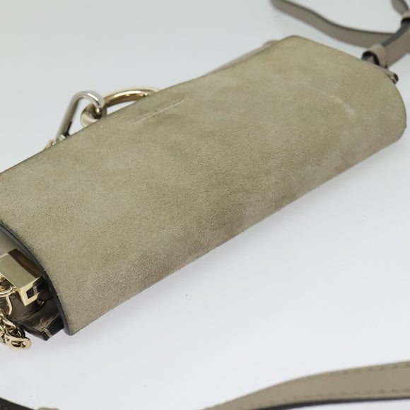 Chloe Fay Shoulder Bag Suede Leather Beige Gold Auth BA2586