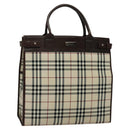 BURBERRY Nova Check Hand Bag Canvas Beige Silver Auth BA2588-1