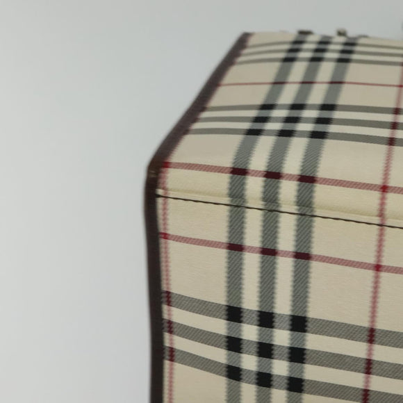 BURBERRY Nova Check Hand Bag Canvas Beige Silver Auth BA2588