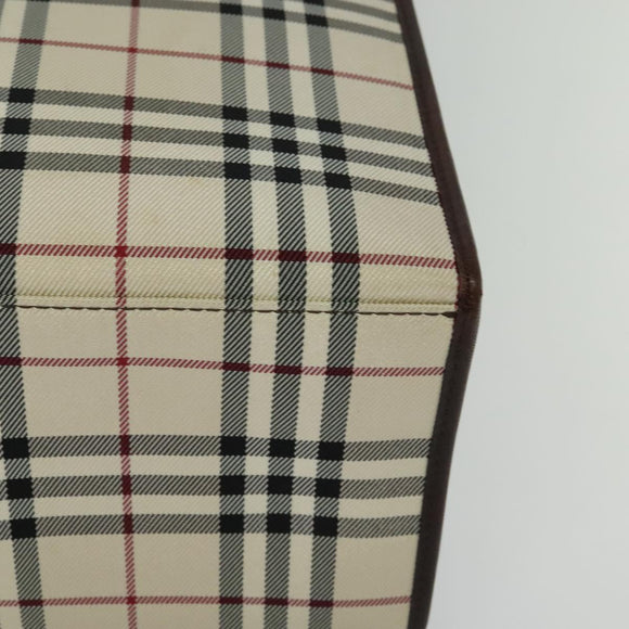 BURBERRY Nova Check Hand Bag Canvas Beige Silver Auth BA2588