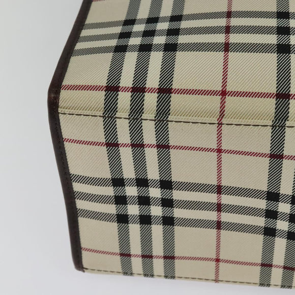 BURBERRY Nova Check Hand Bag Canvas Beige Silver Auth BA2588