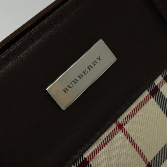 BURBERRY Nova Check Hand Bag Canvas Beige Silver Auth BA2588