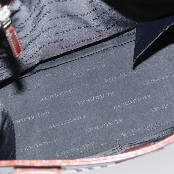 BURBERRY Nova Check Hand Bag Canvas Beige Silver Auth BA2588