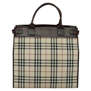 BURBERRY Nova Check Hand Bag Canvas Beige Silver Auth BA2588 - 0