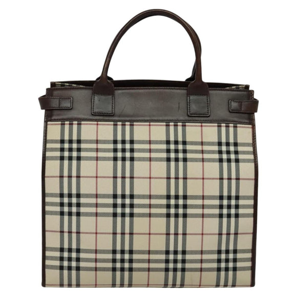 BURBERRY Nova Check Hand Bag Canvas Beige Silver Auth BA2588