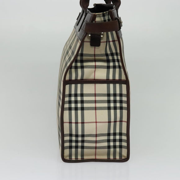 BURBERRY Nova Check Hand Bag Canvas Beige Silver Auth BA2588