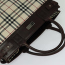 BURBERRY Nova Check Hand Bag Canvas Beige Silver Auth BA2588-6