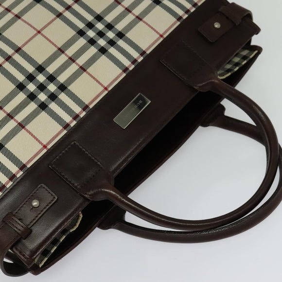 BURBERRY Nova Check Hand Bag Canvas Beige Silver Auth BA2588