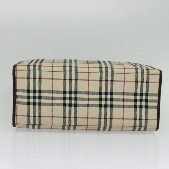 BURBERRY Nova Check Hand Bag Canvas Beige Silver Auth BA2588