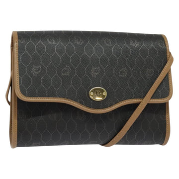 Christian Dior Honeycomb Canvas Shoulder Bag PVC Black Gold Auth BA2589