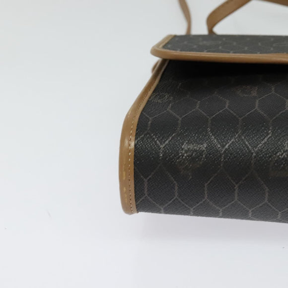 Christian Dior Honeycomb Canvas Shoulder Bag PVC Black Gold Auth BA2589