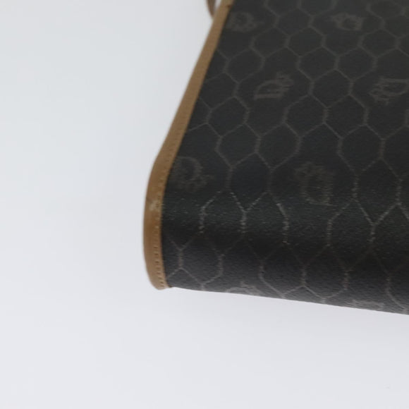 Christian Dior Honeycomb Canvas Shoulder Bag PVC Black Gold Auth BA2589