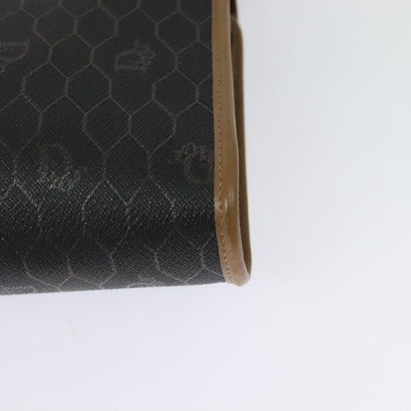 Christian Dior Honeycomb Canvas Shoulder Bag PVC Black Gold Auth BA2589