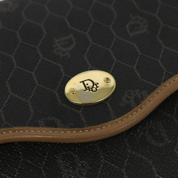 Christian Dior Honeycomb Canvas Shoulder Bag PVC Black Gold Auth BA2589