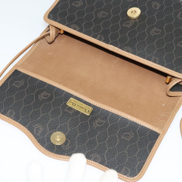 Christian Dior Honeycomb Canvas Shoulder Bag PVC Black Gold Auth BA2589