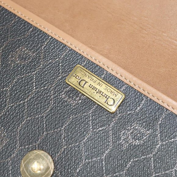 Christian Dior Honeycomb Canvas Shoulder Bag PVC Black Gold Auth BA2589