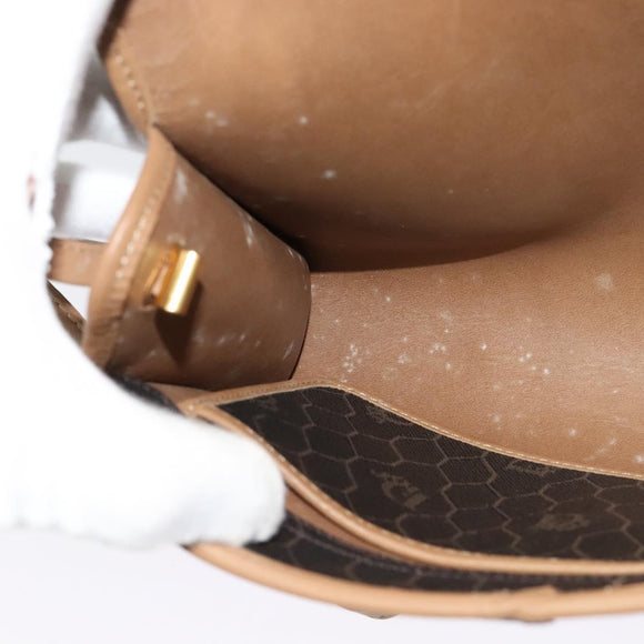 Christian Dior Honeycomb Canvas Shoulder Bag PVC Black Gold Auth BA2589