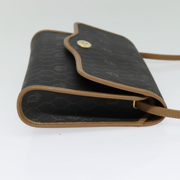 Christian Dior Honeycomb Canvas Shoulder Bag PVC Black Gold Auth BA2589