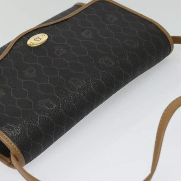 Christian Dior Honeycomb Canvas Shoulder Bag PVC Black Gold Auth BA2589