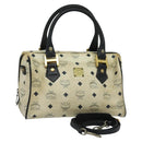 MCM Logogram Vicetos Hand Bag PVC Leather 2way White Gold Auth BA2592-1