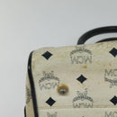 MCM Logogram Vicetos Hand Bag PVC Leather 2way White Gold Auth BA2592-12