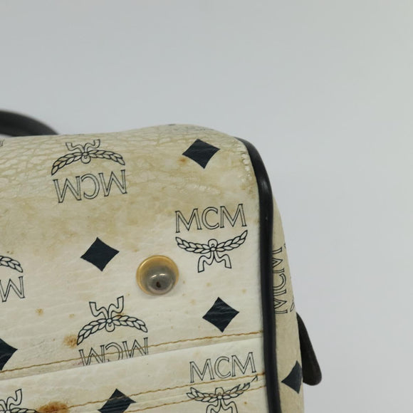 MCM Logogram Vicetos Hand Bag PVC Leather 2way White Gold Auth BA2592